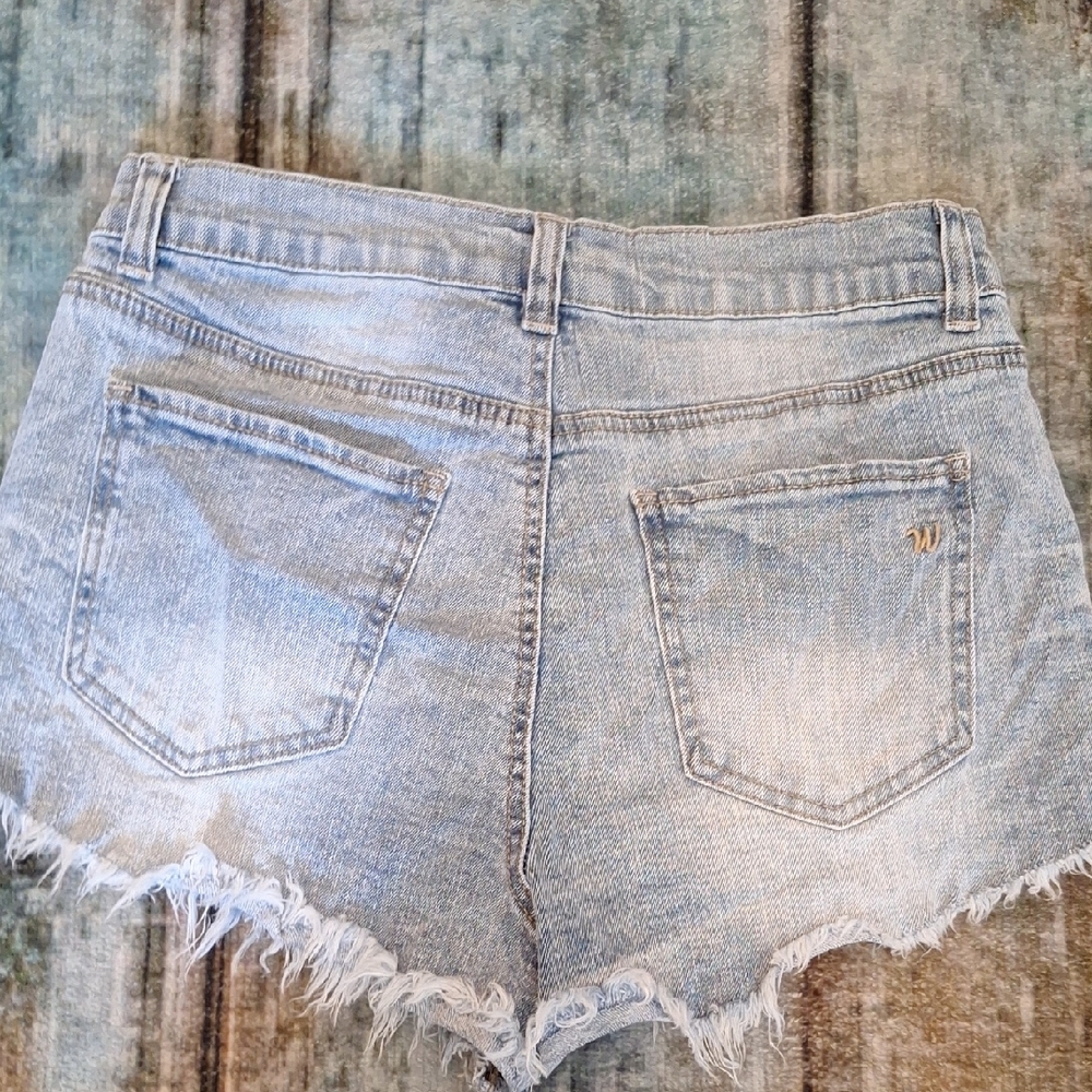 Wallflower Light Blue Distressed Denim Jean Shorts - Picture 5 of 5